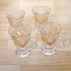Set of 4 Art Deco Cup Elegant Glass Gold Gilt Swag Trim Unmarked